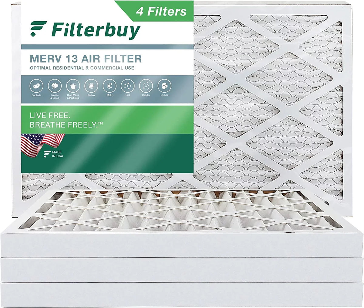 MERV AC 16x25x2 (4-Pack) Air Furnace Filters 13 Filterbuy HVAC Pleated