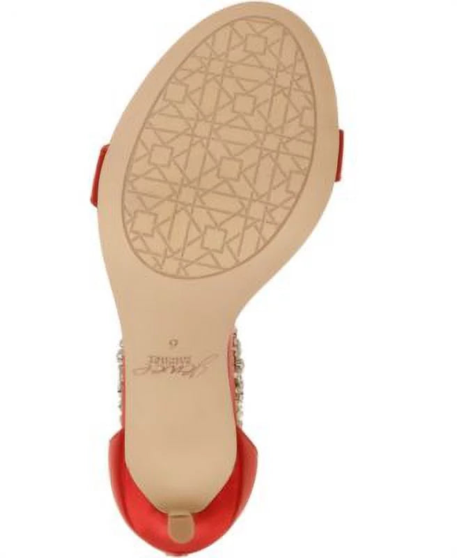Round Ankle Embellished Strap Unique Zip-Up M Womens 8.5 Shoes Dress Sandals Stiletto JEWEL Toe MISCHKA BADGLEY Red