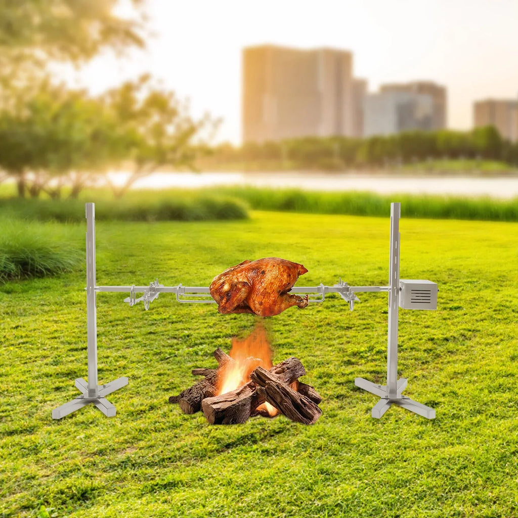 Large ZhdnBhnos Roaster Electric BBQ Lamb Stainless Cooker Chicken Outdoor 15W 53'' Kit Pig Spit Barbecue Steel Picnic Grill Rotisserie