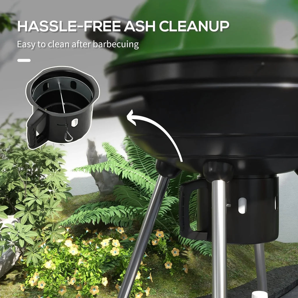 sq.in. Cooking Kettle Catcher Outdoor 21" Patio, Built-in Trolley Area, Thermometer and Barbecue with Backyard BBQ Shelf, Grill Green 360 with Wheels, Party, Charcoal for Ash