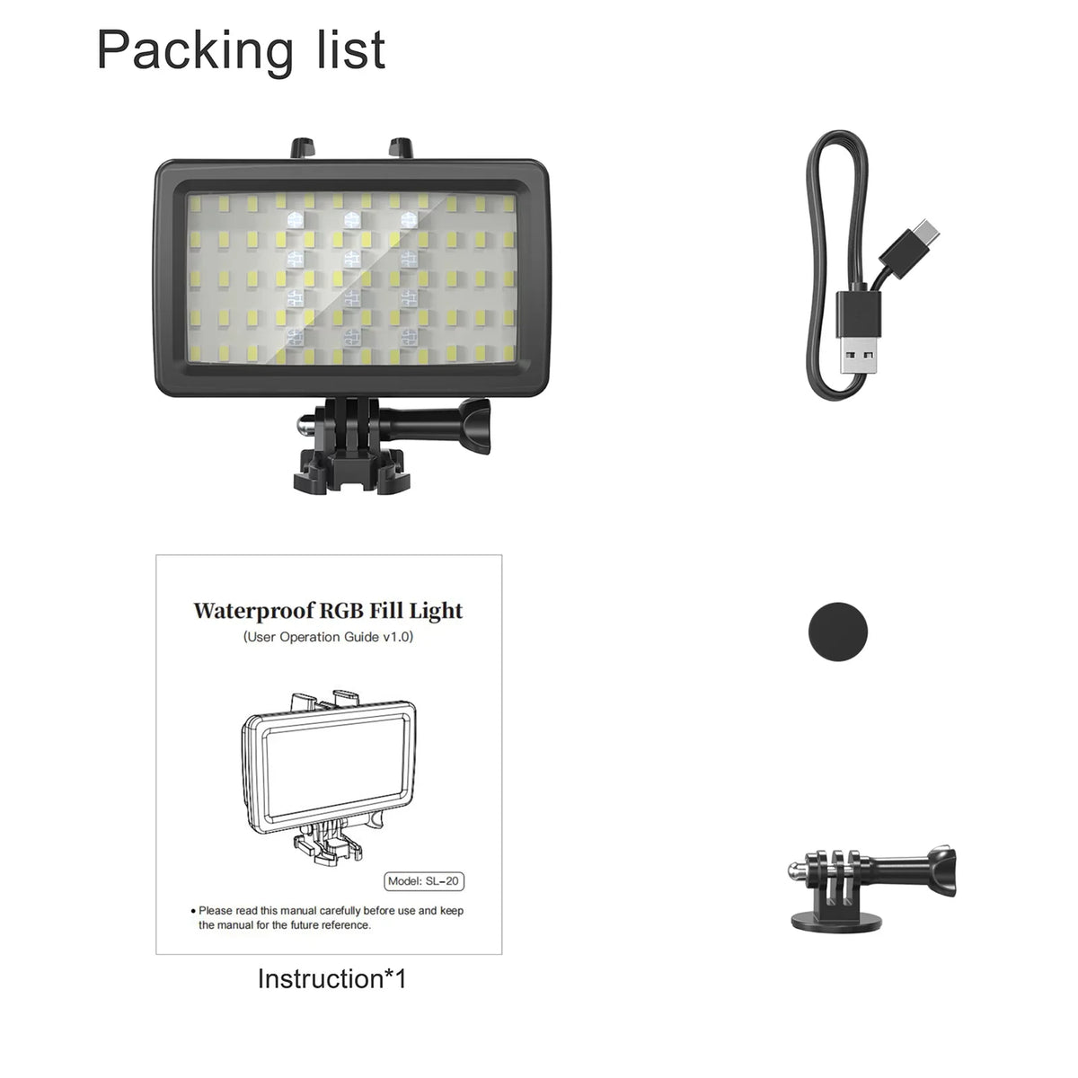 CRI95+ Dimmable Fill Built-in GoPro Rechargeable Underwater Diving Andoer Video 40M Photography Battery Waterproof Modes Replacement for Snorkeling Underwater 8 for Video SL-20 IPX8 RGB