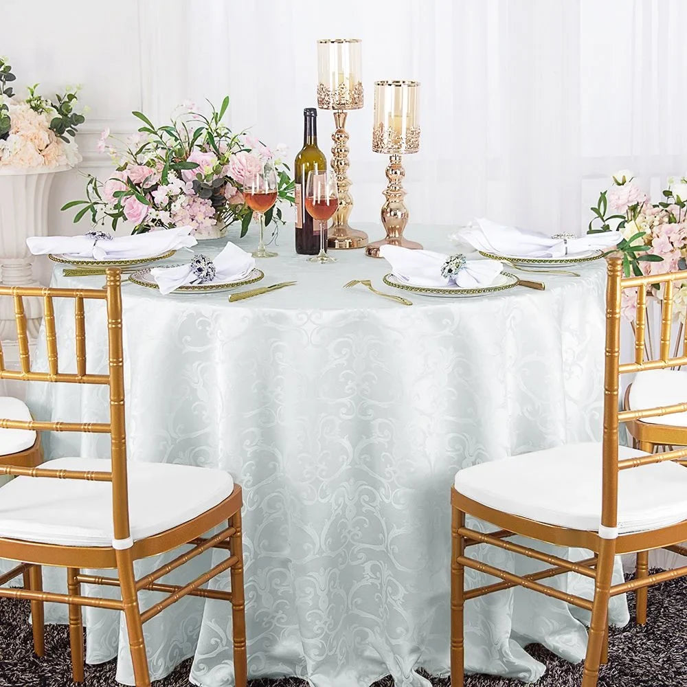 Wedding Tablecloth Linens Table Cover Polyester Linens Inc. Round 108" White Damask Jacquard -