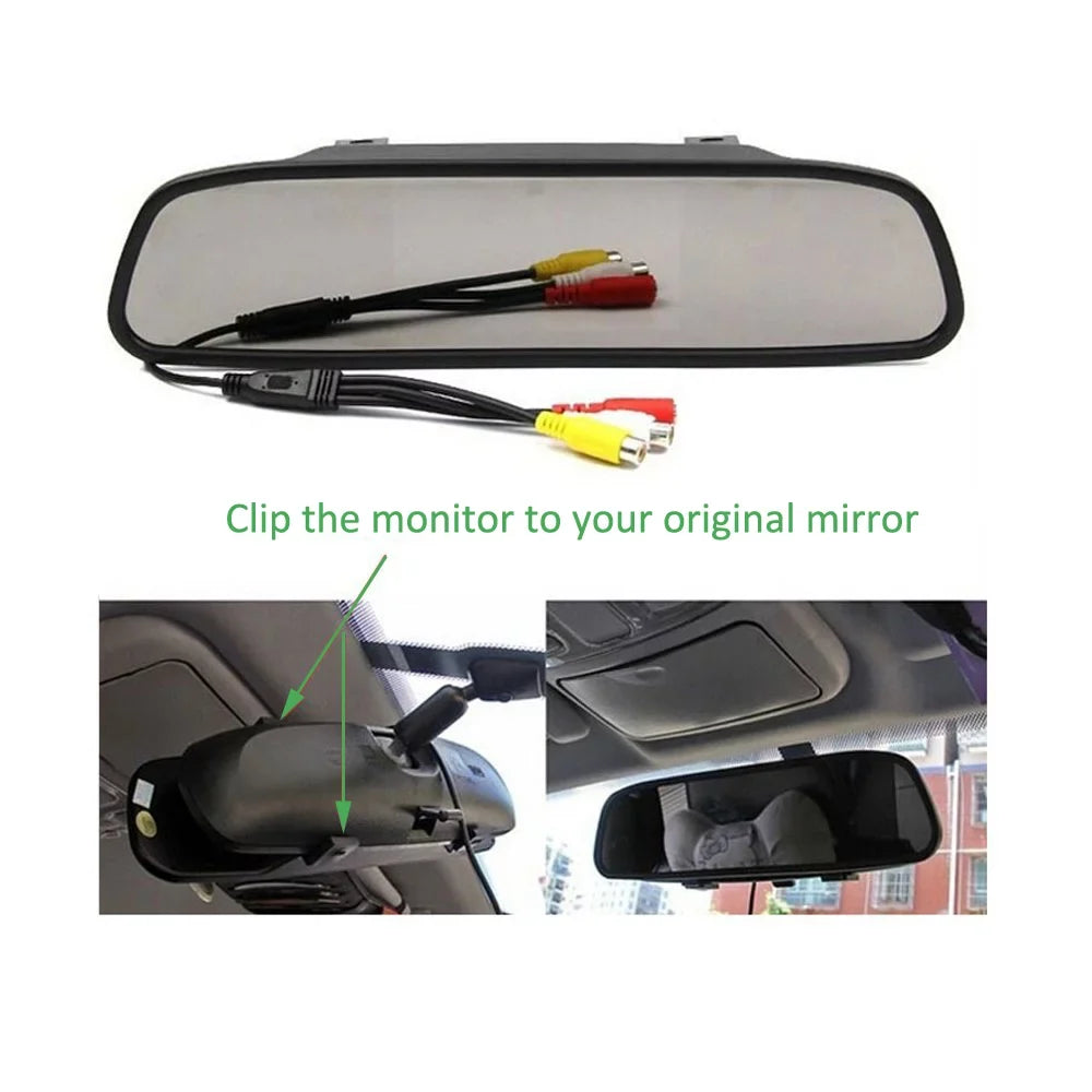 Backup 7 Vision Vehicle Night IR Monitor Rear License Kit Camera Car LED Plate 4.3" Camera Waterproof Mirror View Wireless with Podofo