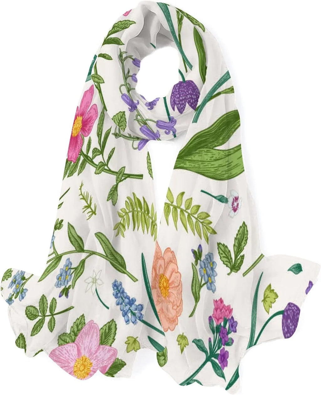and Wrap Long Lightweight Neck Shawl Women Flowers Hyjoy Girls for Scarf Meadow Scarves Herbs Silk