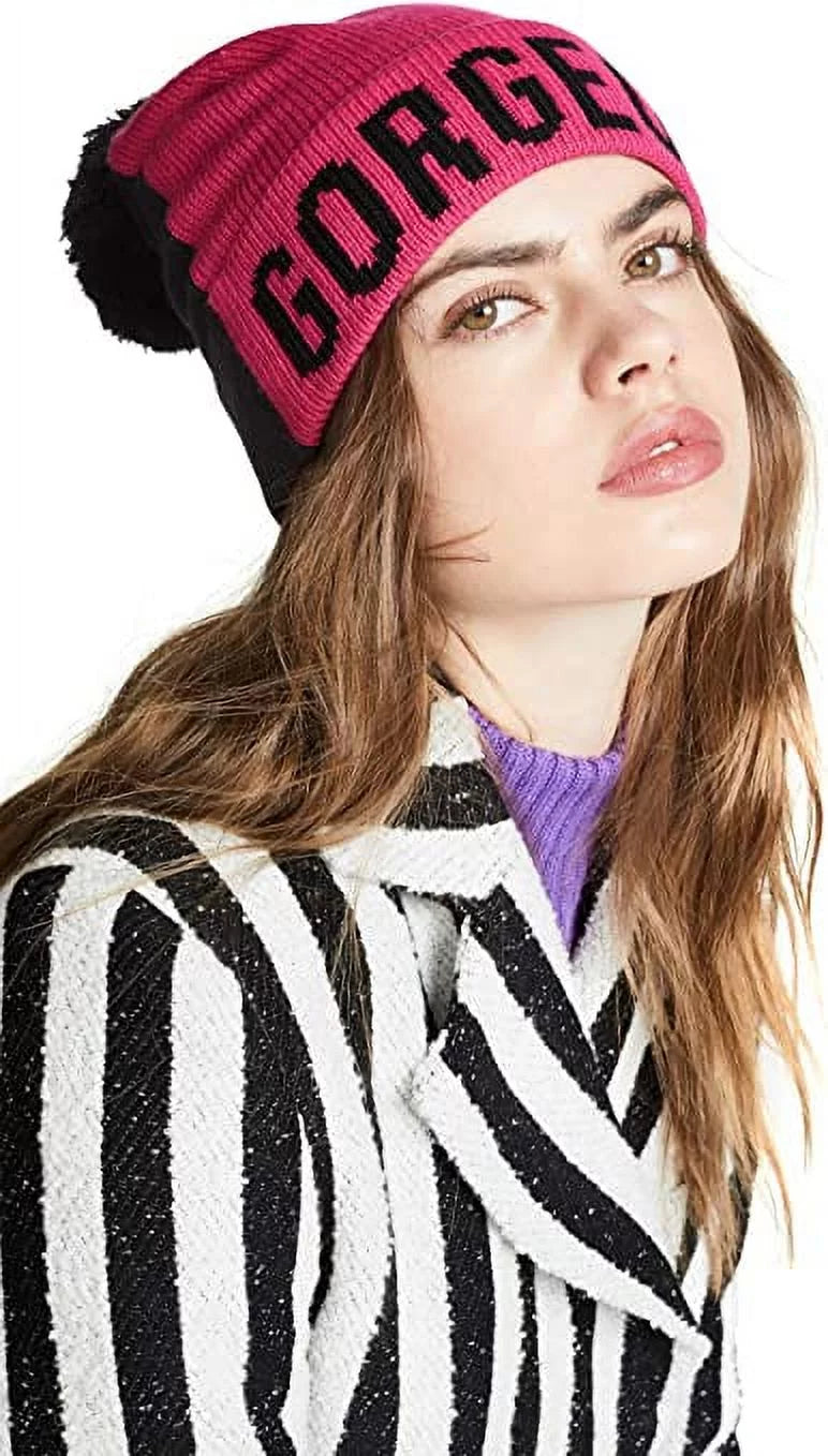 Hat, Kate New Women's York Spade Beanie Gorgeous Black/Pink Hello