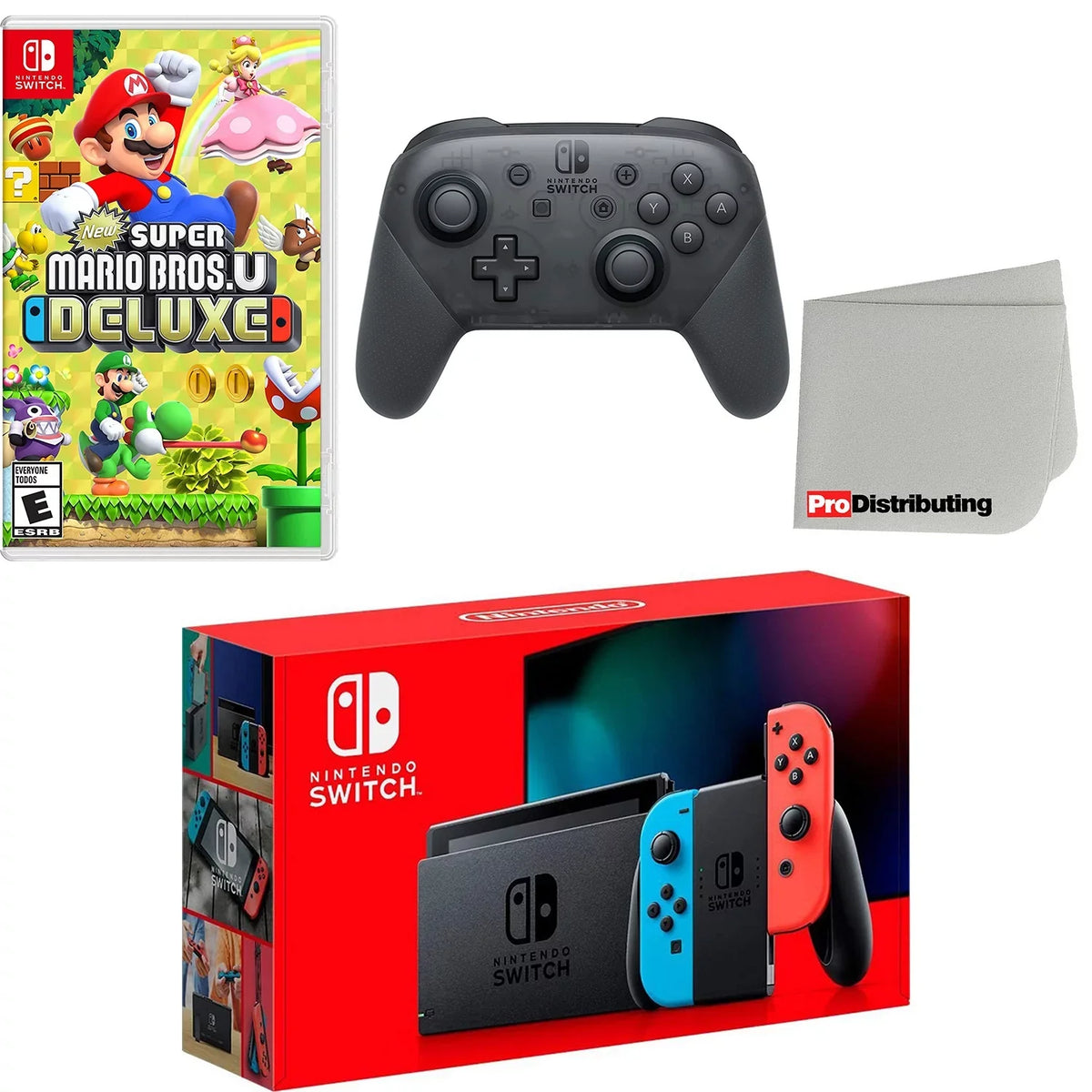 Switch Cloth & U Nintendo Bros. Red Blue with Neon Super Console Cleaning Wireless Extra New Mario Controller, Deluxe Screen and