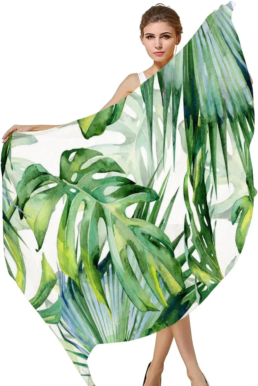 Leaves Shawl Green Long Silk Neck Women Wrap Girls Lightweight Scarf Scarves Hyjoy Watercolor for