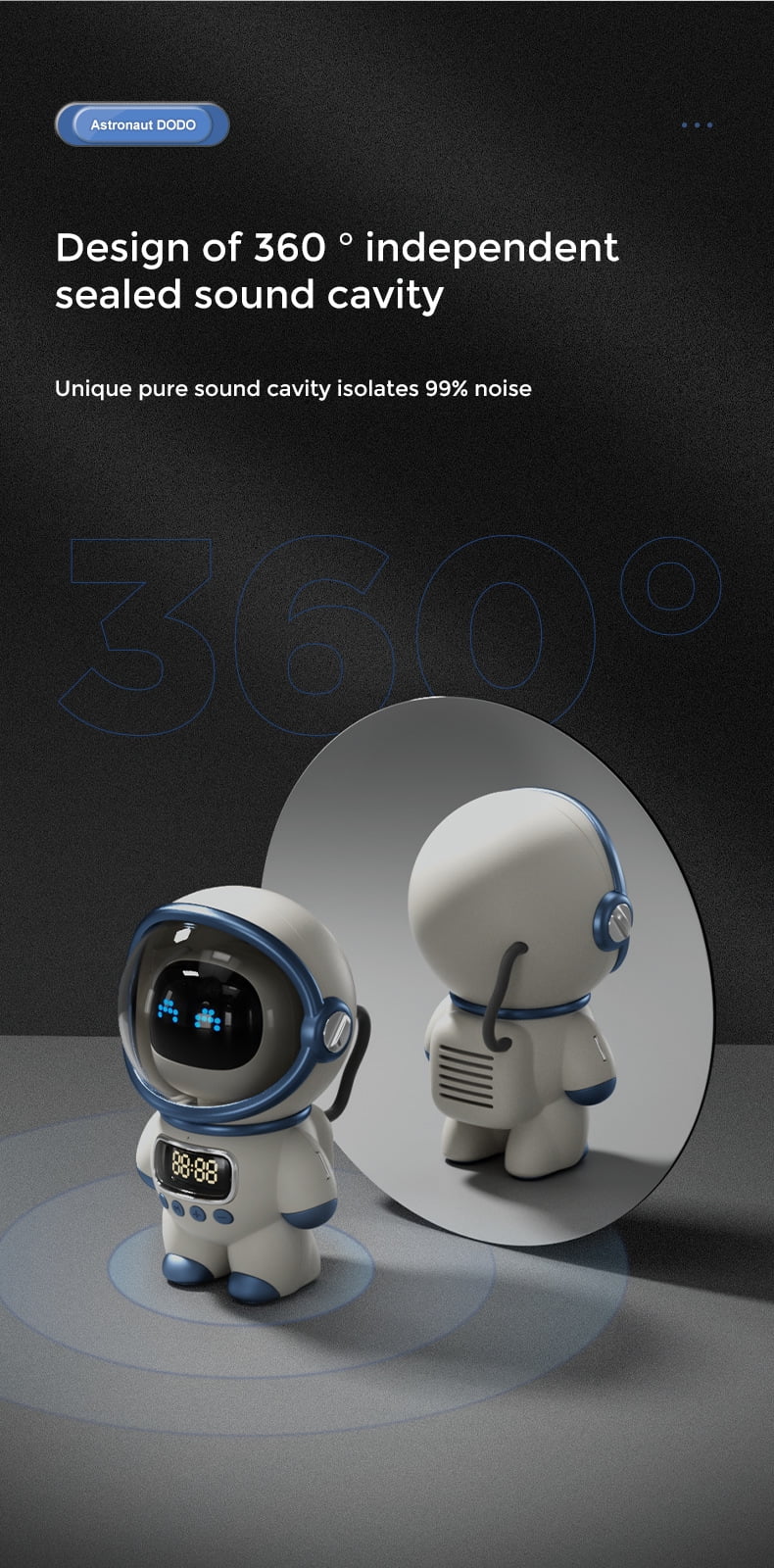 Alarm, FM Clock, TF Astronaut-Shaped Card Night Bluetooth with Smart Support Light Radio, Sleep Speaker and