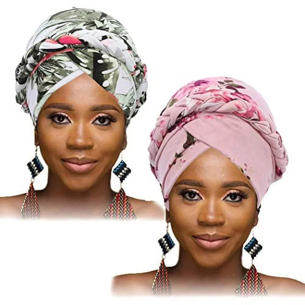 of Girls(Pack Woeoe Cover for Pink and 2) Soft Head Flower Cap Pattern Turban Print Headwear Scarf African Head Head Wrap Women