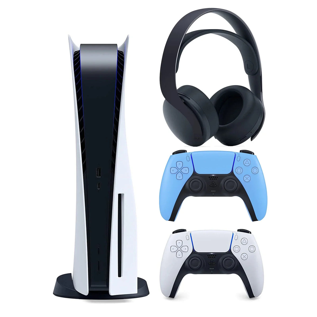 PULSE (Sony 5 Disc) Extra 3D Playstation Controller Disc Black Sony Headset Blue Starlight Version with PS5 Bundle and
