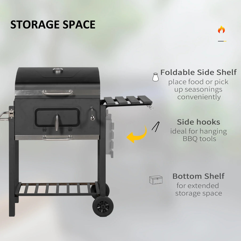 Cooker Portable with Handle, Table, Backyard Grill, BBQ Wheels and Storage Outdoor Or Camping Black Charcoal for Picnic Side Bottom Homiyad Shelf,