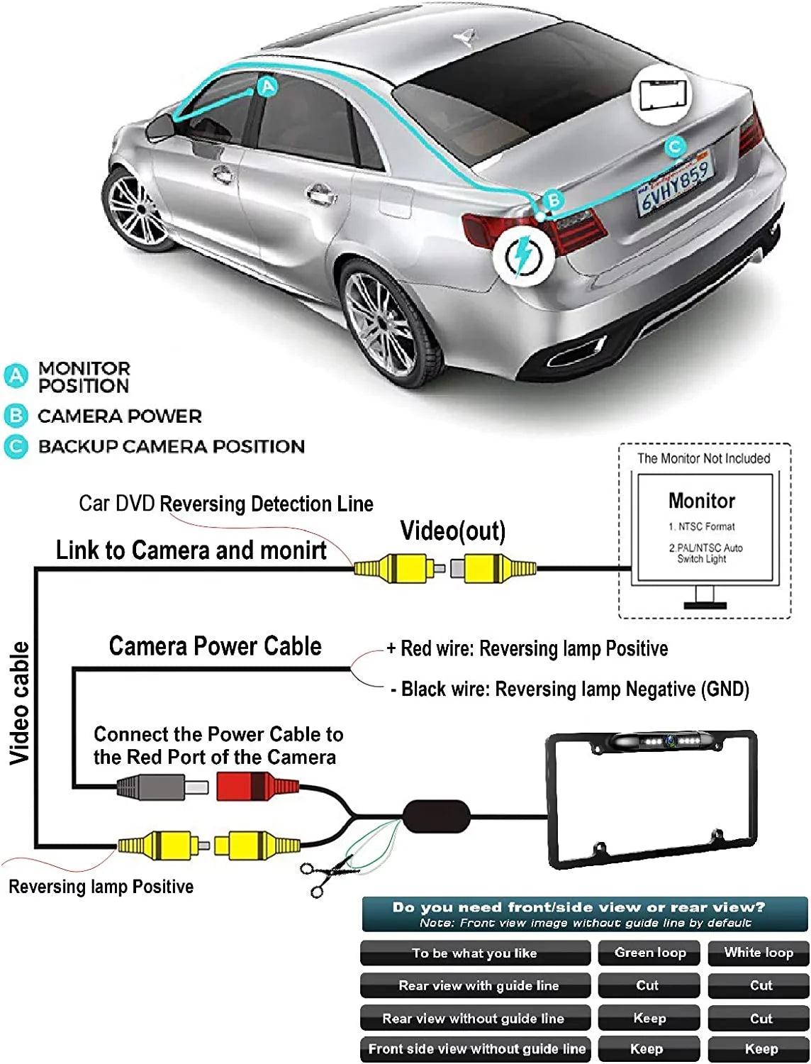 Rearview for Black License KW-V830BT Plate Backup Frame JVC KWV830BT Camera