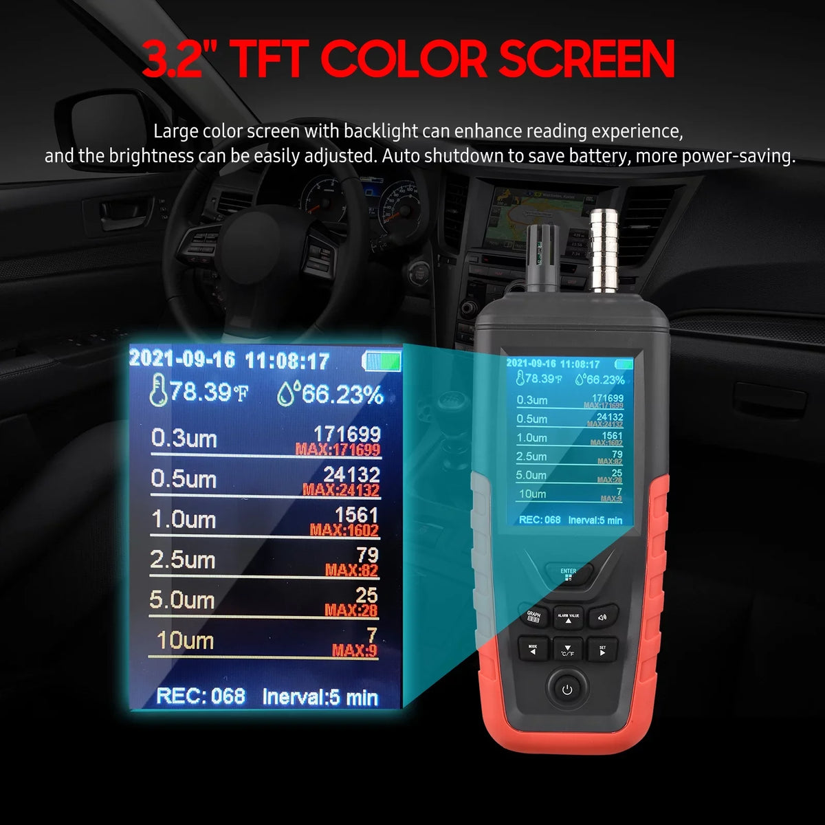 Walmeck Quality Backlight Home 3.2-inch Temperature Tester Detector Humidity Offi PM10 PM2.5 with Counter 2.5μm/ 0.3um/ 6-Channel Screen Air Dust 10um Particle 5.0μm/ Color 0.5μm/ 1.0μm/ TFT