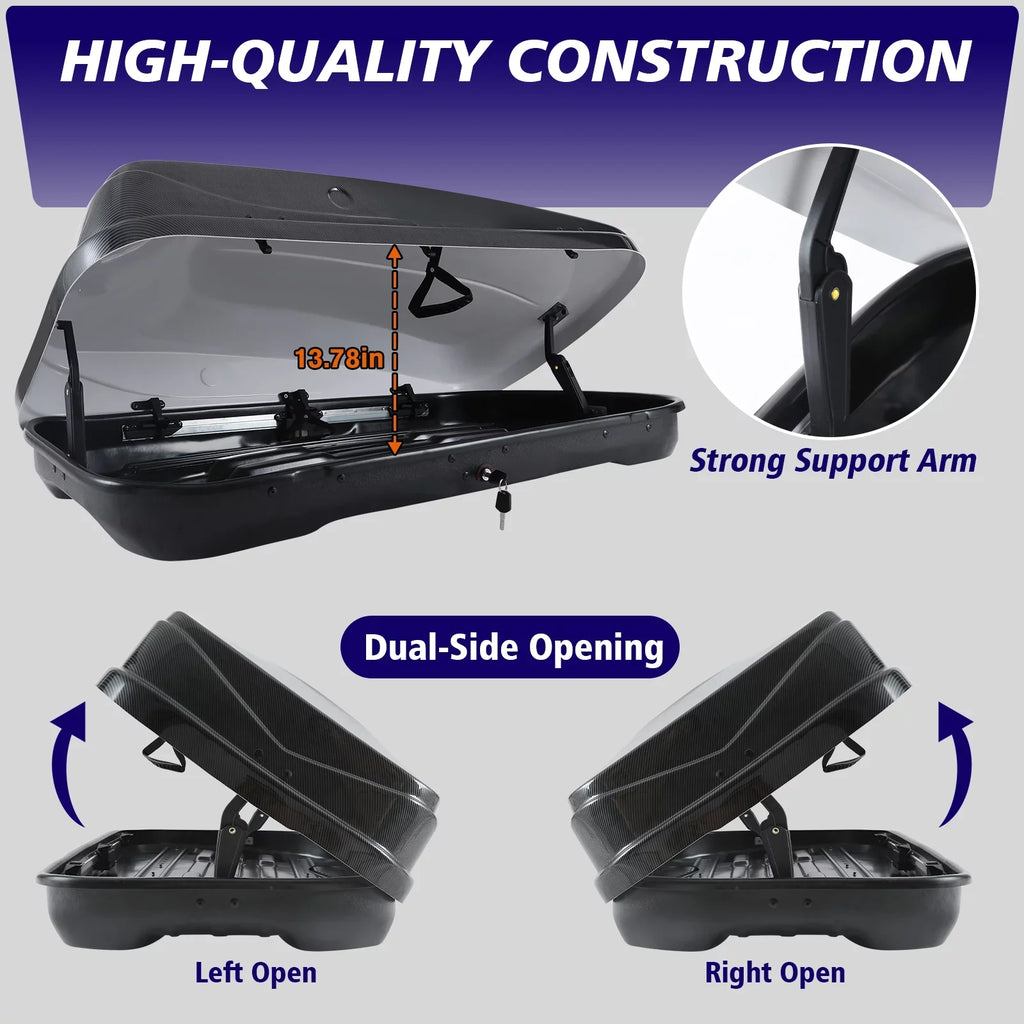 56.3" x H, Box Waterproof Large ft³ Rooftop Hard Fibre Box Locks, Cargo Cargo 30.3" W Carrier 13 Rooftop for x Grain Double Carbon L Cargo 13.8" with Shell Rooftop SUV