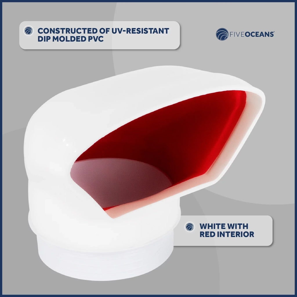 3-Inch Snap-On with Interior, Low Red Cover, UV-Resistant and Oceans Vent Ventilation- Cabin Intake Air Cowl for Plate Profile and FO88 Five or Flexible PVC, Deck