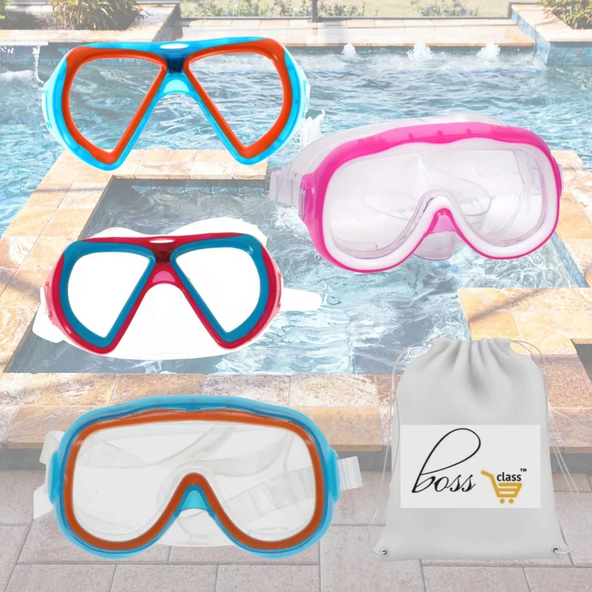 & Masks Fun vary) Carrier Swim and Nose Set UV Pool 4 Storage of Summer Kids Outdoor CUSTOM Goggles, (Color Eyes Safety