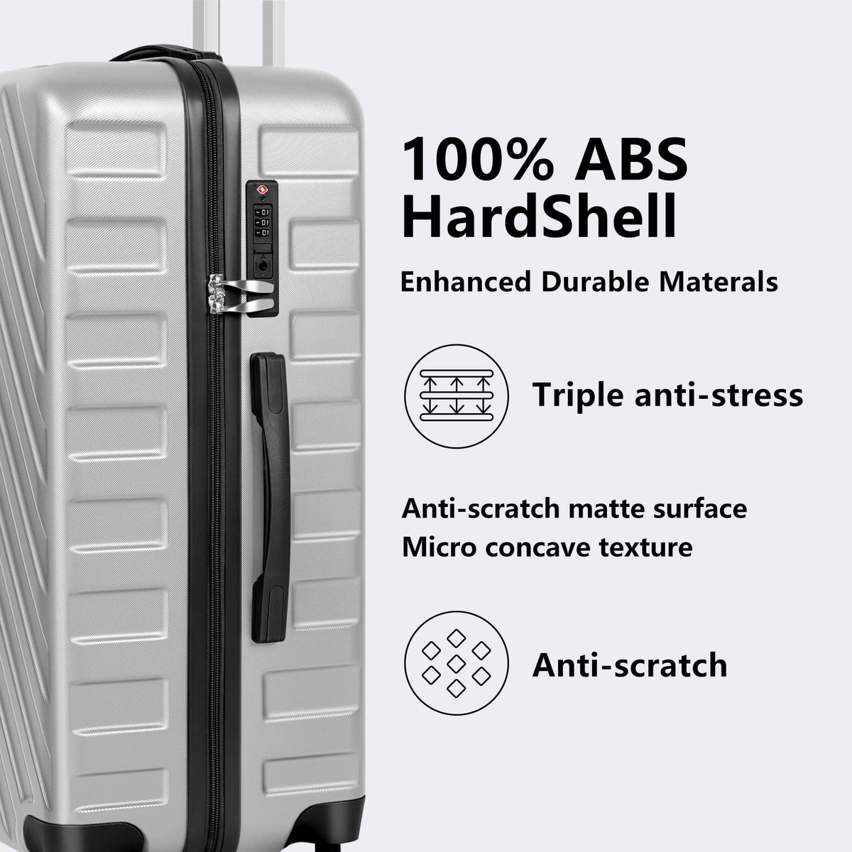 Luggage Sets Hardside Silver, Hikolayae - Piece Spinner TSA 5 Lock in