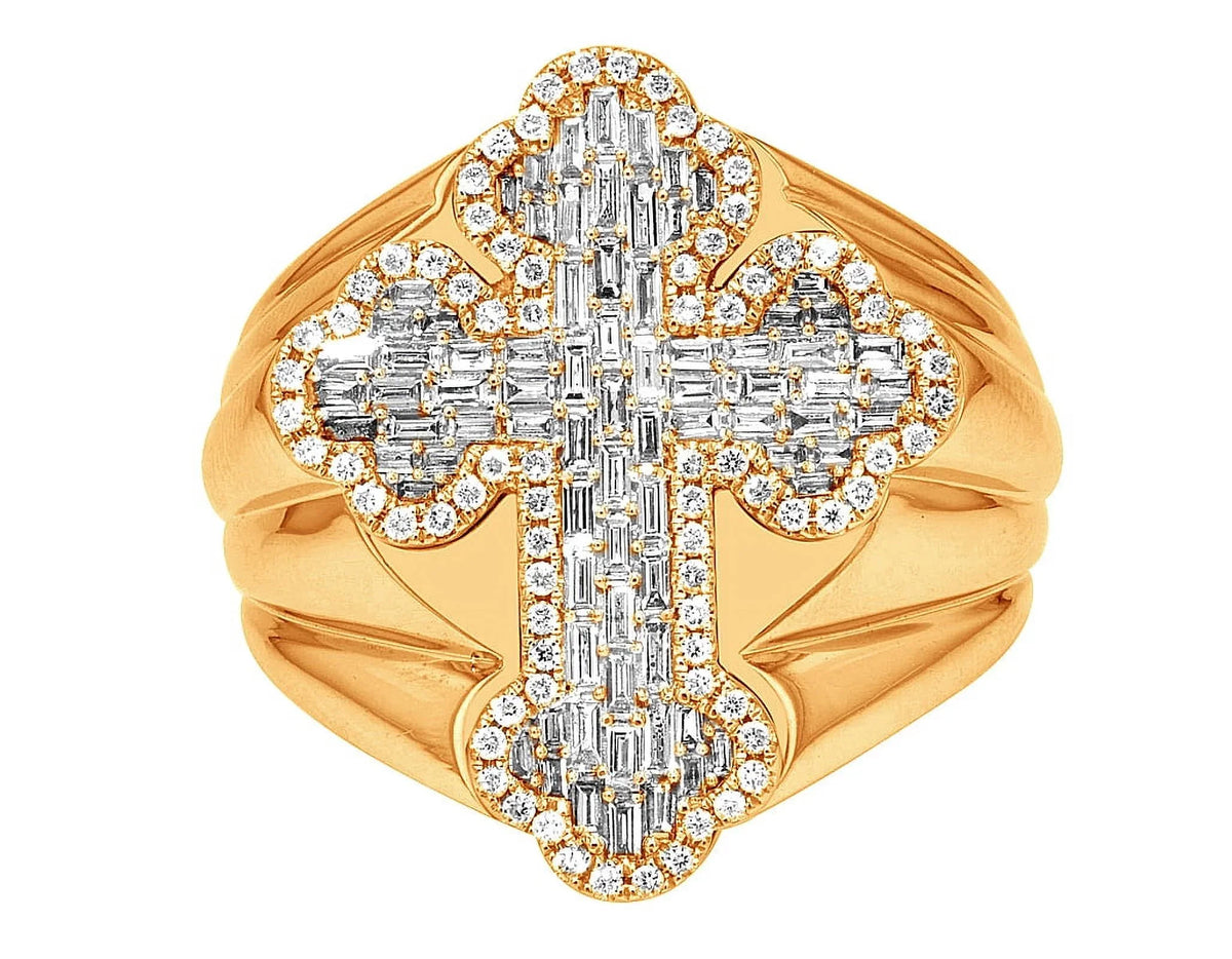 Pinky S10 Ring Cross 1.05 CT Gold Baguette Diamond 25MM