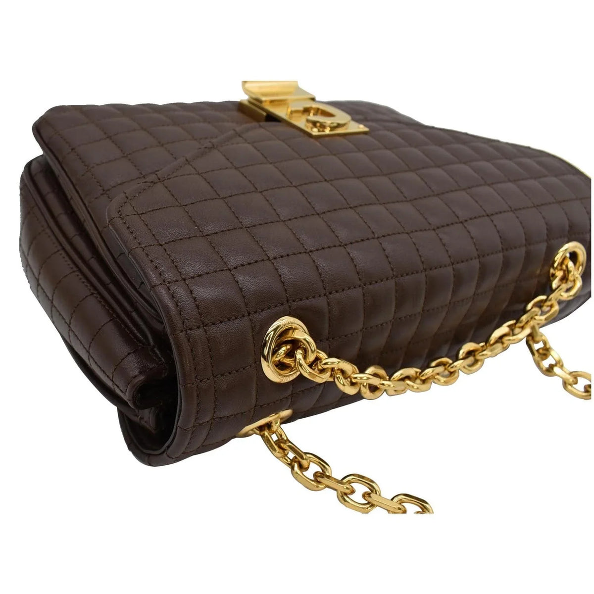 Bag C Medium Pre-owned Leather Crossbody Quilted CELINE Khaki