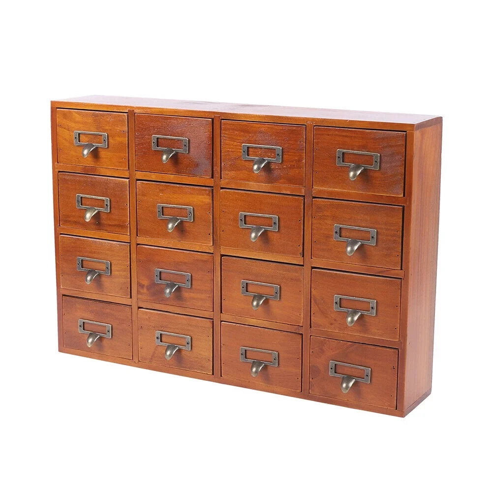Card Wood Label Drawers Catalog Holder Medicine Apothecary Cabinet Vintage 16