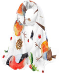 Scarf Scarves Wrap Leaves Long Girls Christmas Bird Lightweight Hyjoy Watercolor with Neck for Women Shawl Silk