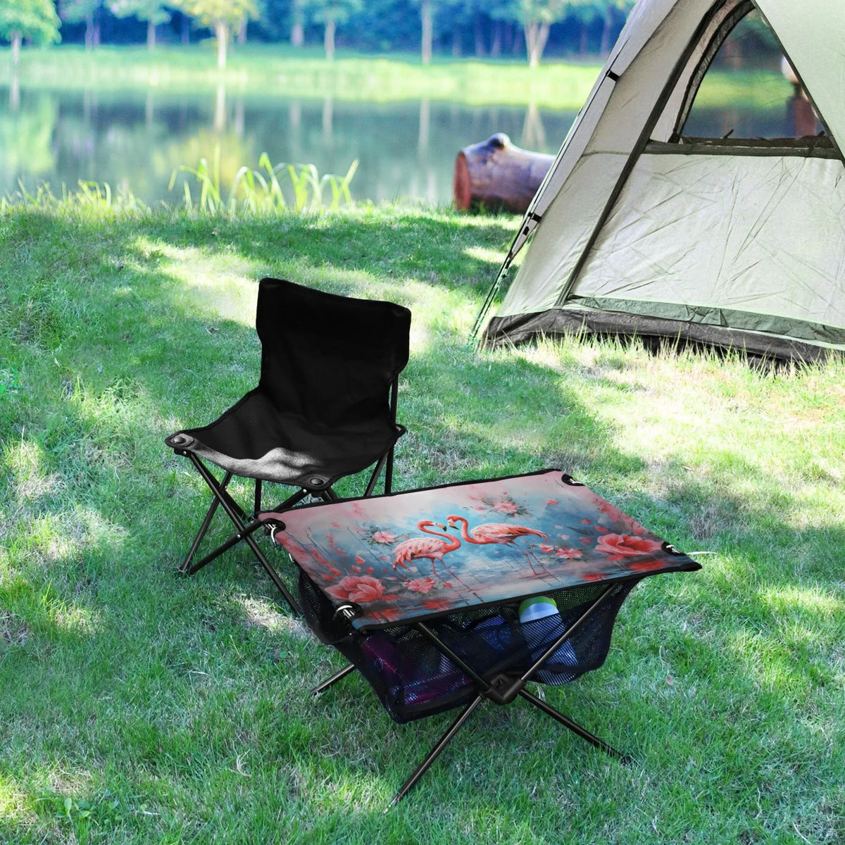 Hiking Flamingos Fishing Compact Bag Table Portable Table Table Camping Beach with Outdoor Storage Foldable and for Picnic BBQ Flowers