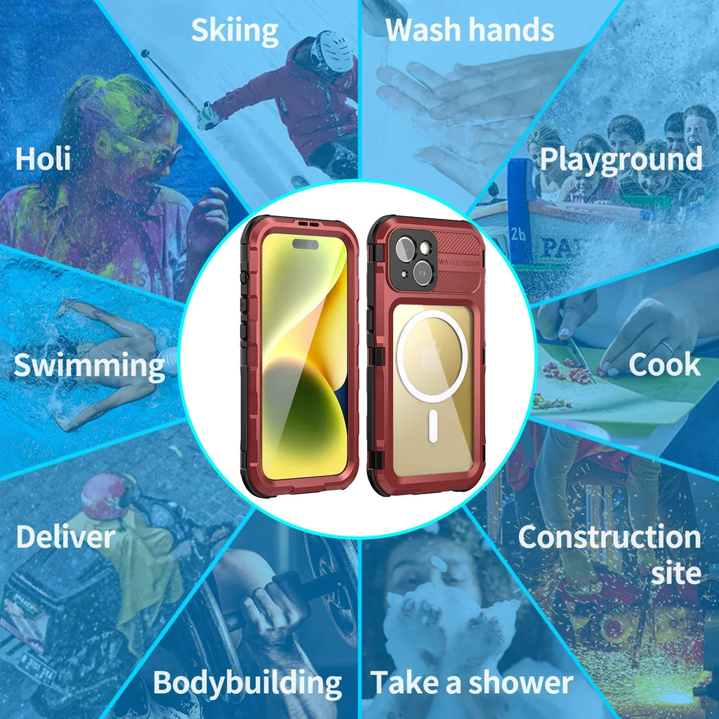 Full Built-in Protector,Underwater Protection Sturdy Pro Screen Lens Case iPhone with 15 for for Pro, Full-Body and iPhone Camera Dustproof 15 Cover Shockproof Waterproof Sealed Red