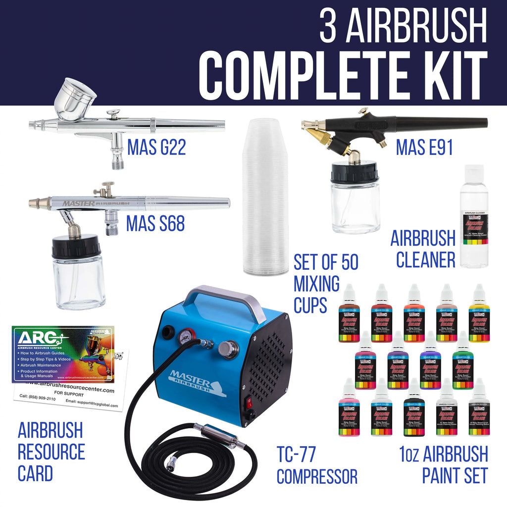 Paint Air Kit Pro System 3 Color Airbrush Set Art 12 Compressor Hobby