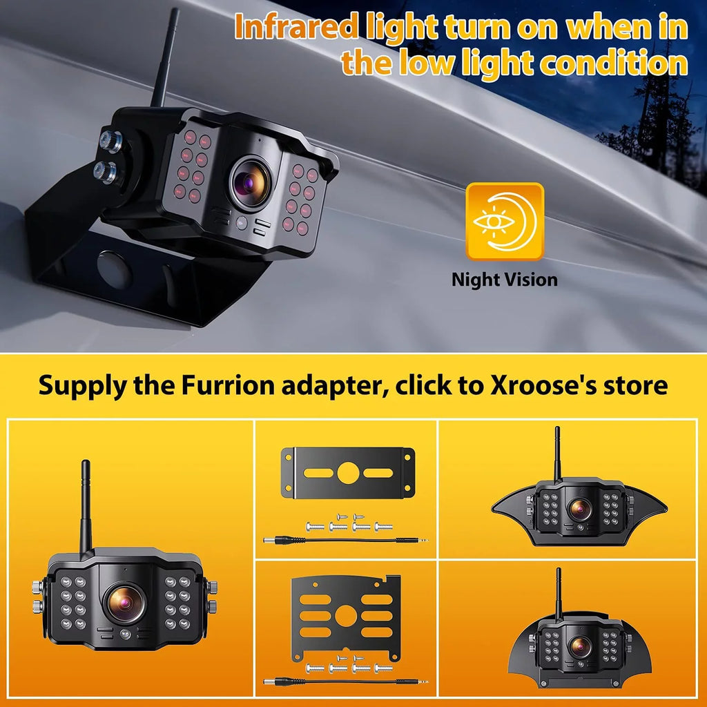 Rear Camera Camera Recorder Backup Monitor Kit Long for Pickup Wireless Signal RV Range Truck Motorhome 1080P Xroose CM1 with Button Trailer, Monitor View DVR Touch Camper, for + 7” Extra