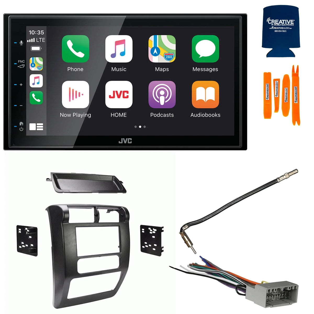 03-06 Digital JVC and Antenna Wiring Adaptor, Dash with CarPlay/Android Media Auto Apple Bundle Kit, Harness with JVC Compatible Receiver Wrangler, 6.8" KW-M560BT -