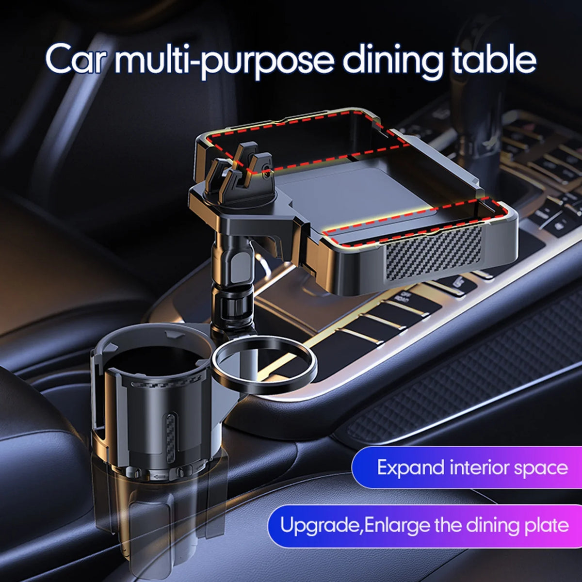 Dual Cup Holder with Tray 4IN1 Car Tray Snack Expander Holder Drink Phone Adjustable Anself