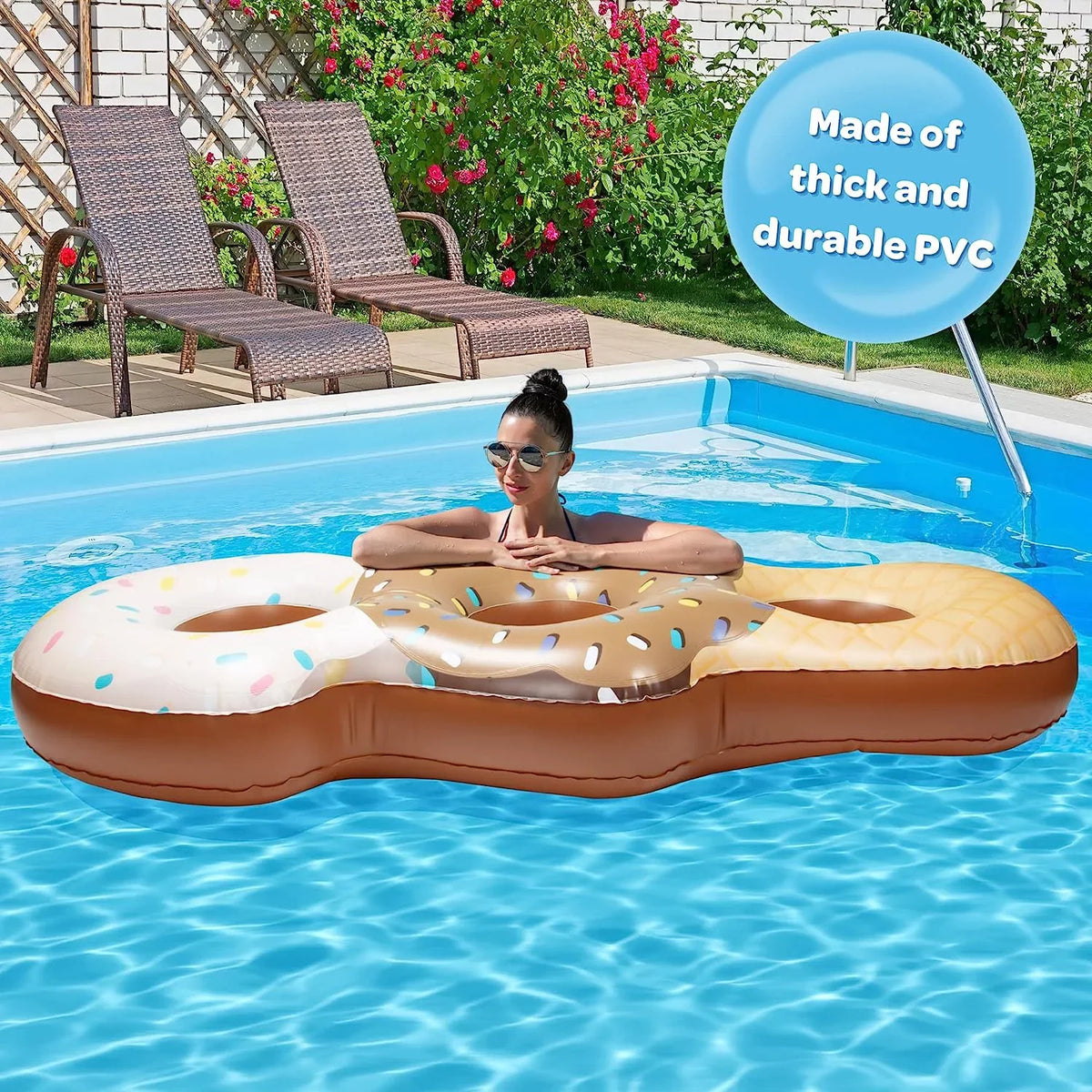 '- Aquamazing Swimming - Cream 3 Giant Inflatable Perfect 7 Huge Cone Kids, Adults- Ice Summer for XL People for Long Pool Ft Tube Sections Float Mesh Seats