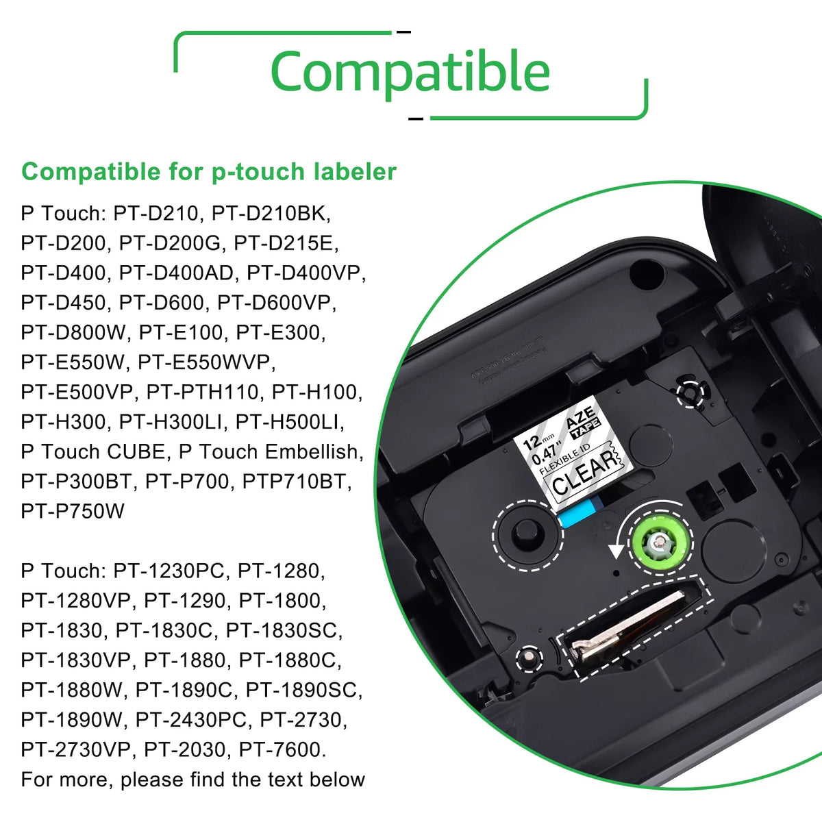 ID Label x Brother Flexible TZ Black Clear 12mm Compatible Tape Cable GREENCYCLE TZe TZ-131 on 40PK TZ-FX131 8m TZe-131 P-touch for TZe-FX131 Wire