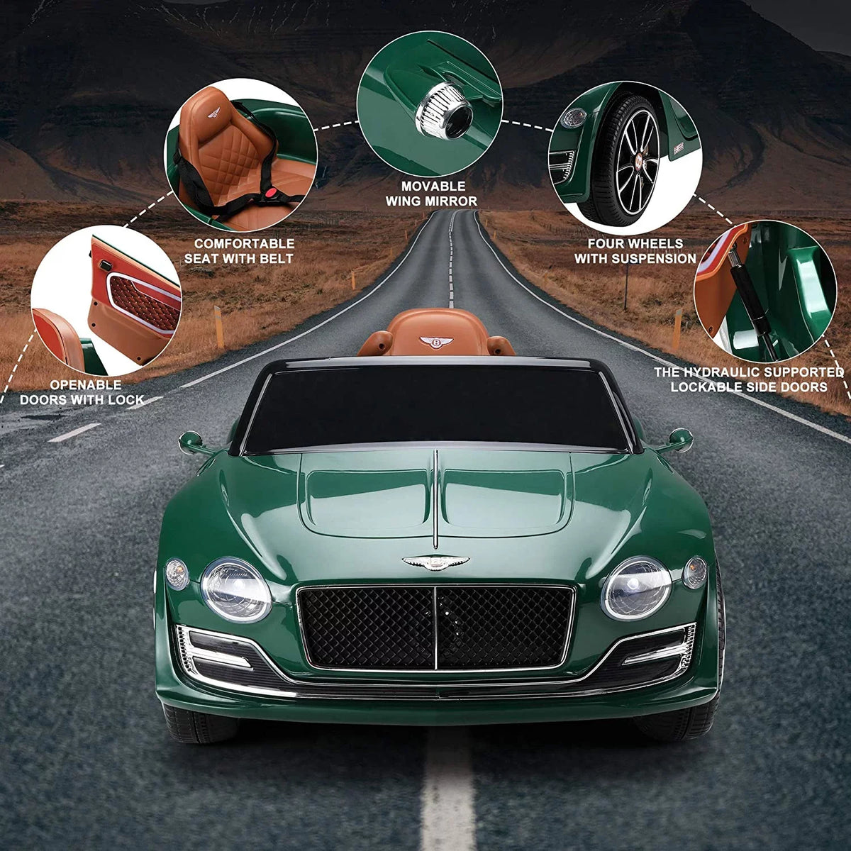 on Age Car Licensed Ride Boys 3+, Official Electric Remote Girls Ride for Music, with Car, Control, Car LISUEYNE on Bentley 12V Green