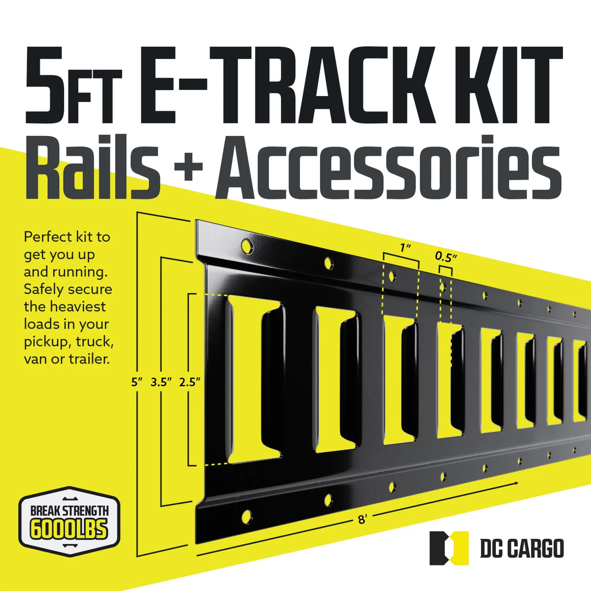 Rails Track Accessories Cargo E & 8' Tie Black Rails Kit Down Etrack DC Trailer