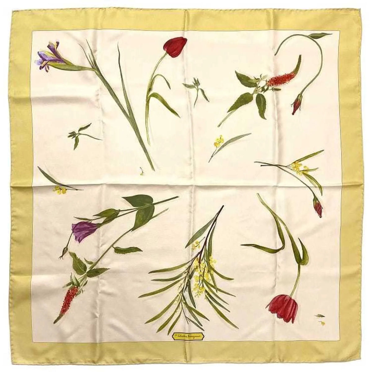 Silk Accessories Pre-Owned Scarf Ferragamo Flower Salvatore (Good) 100% Fashion Pink Yellow Women's