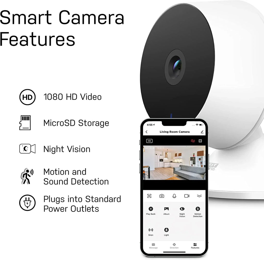 Night Camera Feit Motion , Audio, Electric Detection, Camera, Works 2-Way Indoor 2.4GHz with Vision,