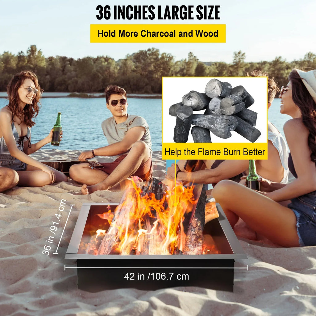 Duty Fire 36" Bonfire Ring, DIY Pit with Insert, Patio, Fire Fire Insert Square with Outdoor, Installation Ring, Heavy Simple for BENTISM Liner Tongs Backyard Pit Steel