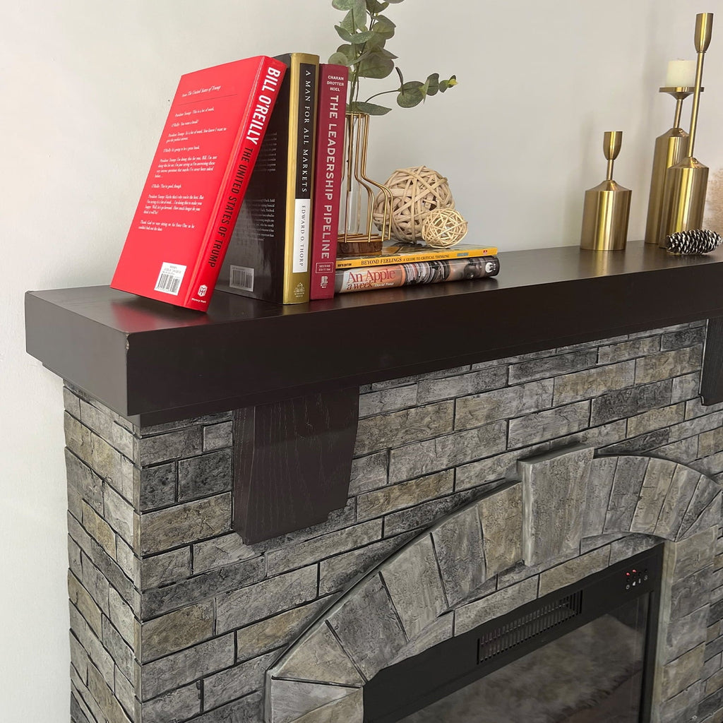Infrared Gray Fireplace Freestanding, Mantel with Mountain Cloud Stone 45" Electric