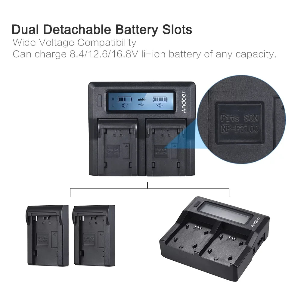 Battery A7RIII Andoer Sony NP-FZ100 for Channel A9 LCD Camera Dual Models A7SIII A7III Replacement