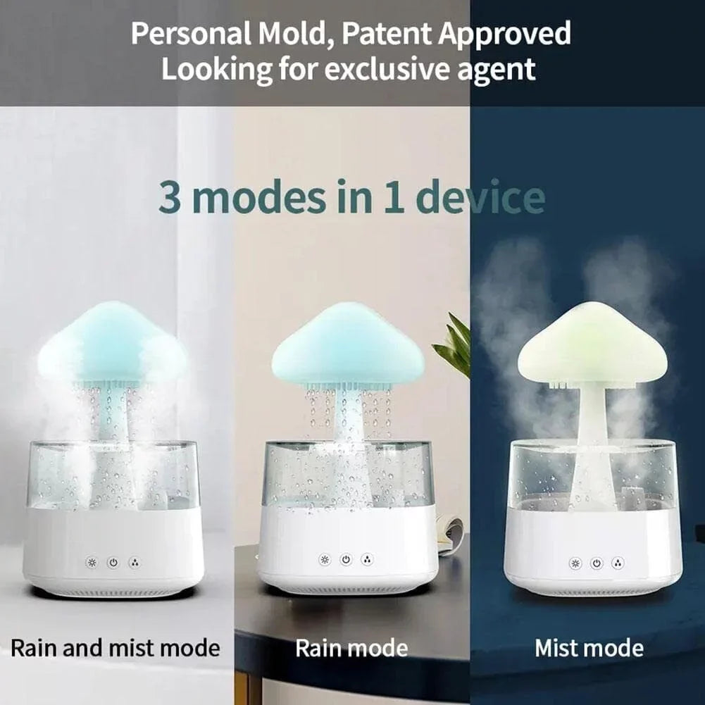 CJC Colors Desk Drop Mist, Humidifier LED Water Rain Oil Fountain 7 450ml Relax Bedside Sleep Light, Cloud Aromatherapy Essential Diffuser