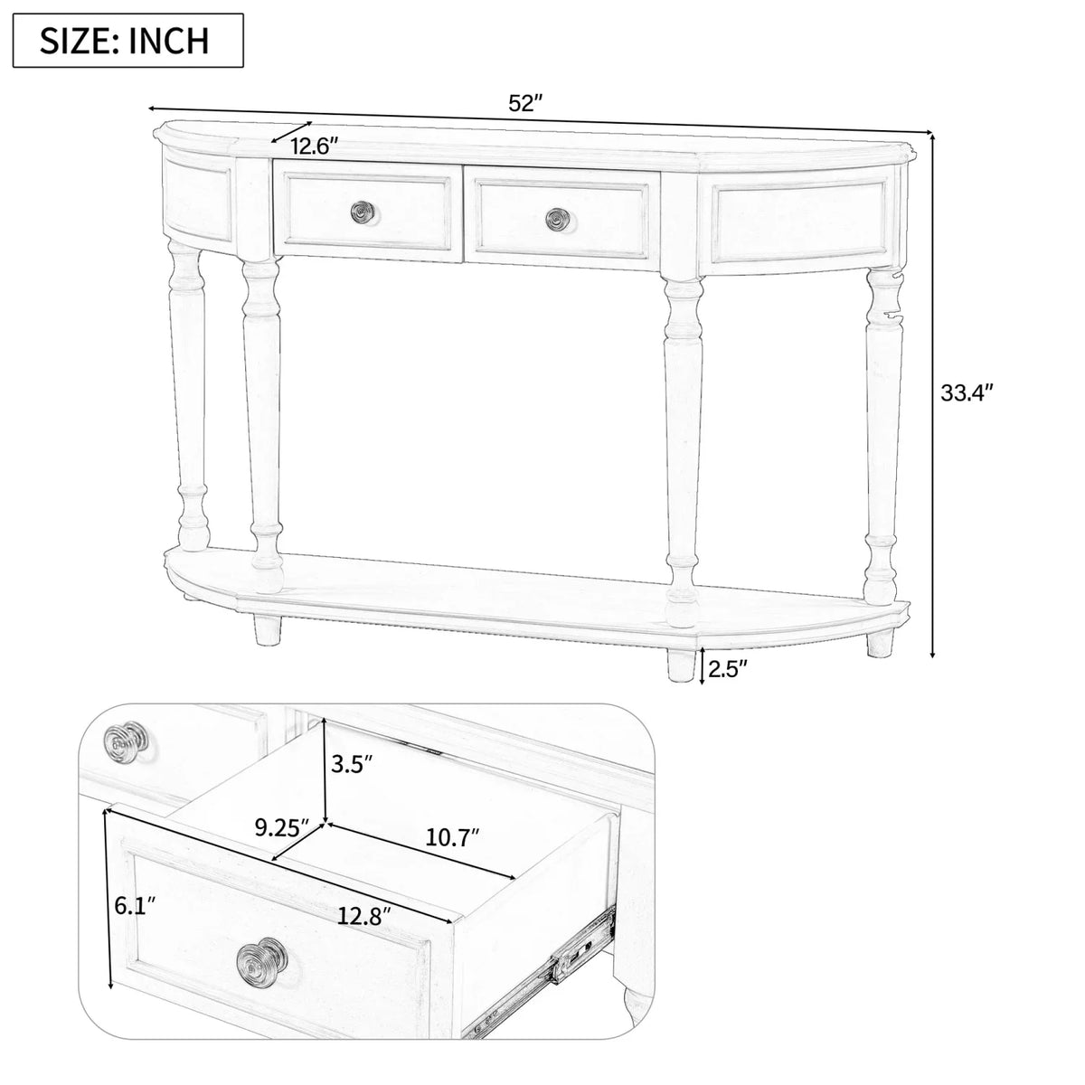 (Cherry Antique with Curved Solid Legs Open Two OLD Drawers WF298768AAC) Wooden Retro Frame Style Console Circular Design Blue Top Shelf and SKU Table TREXM +