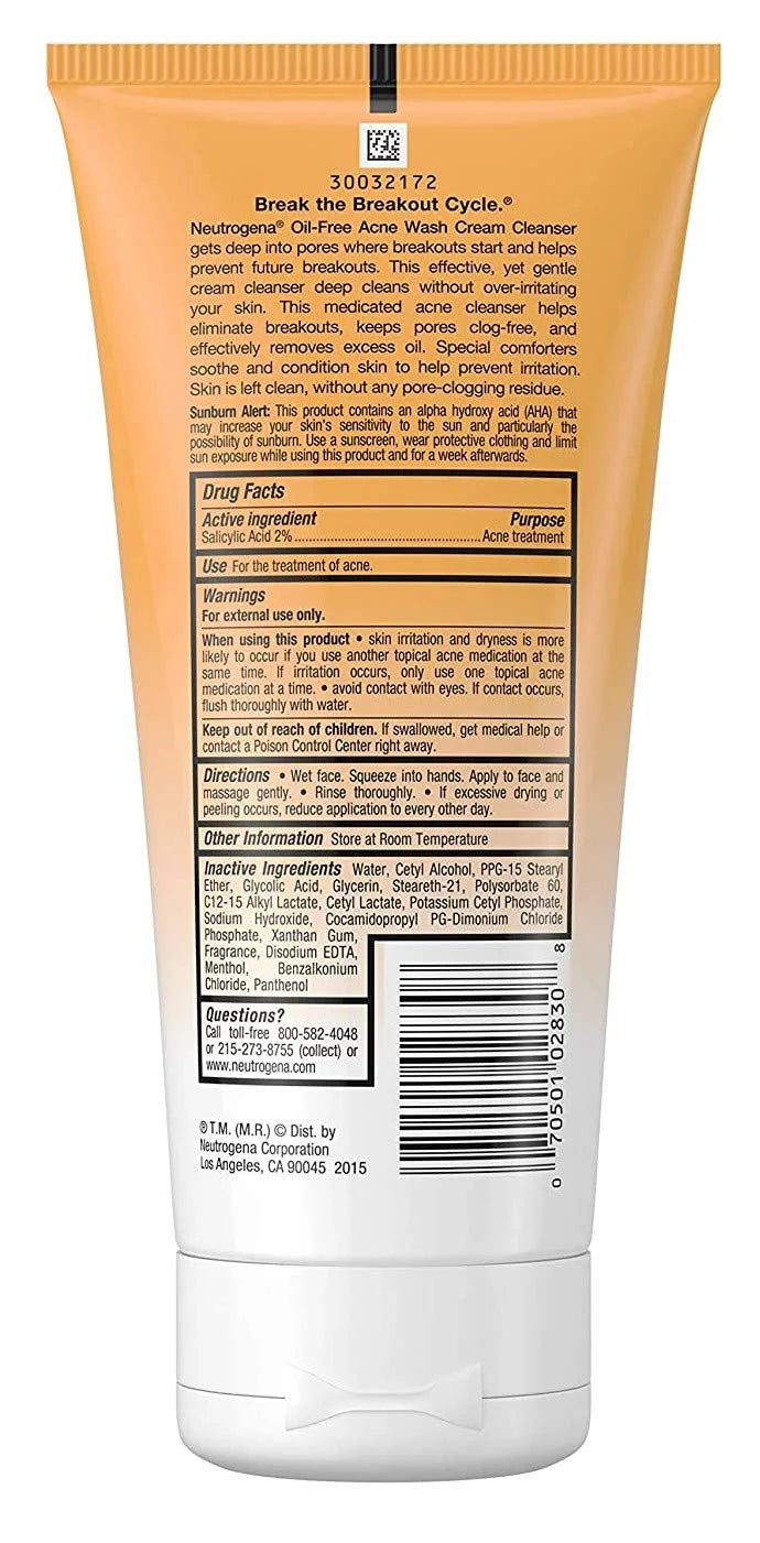 3) Cleanser Neutrogena 6.7 (Pack Of (200Ml) Cream Ounce Wash Acne