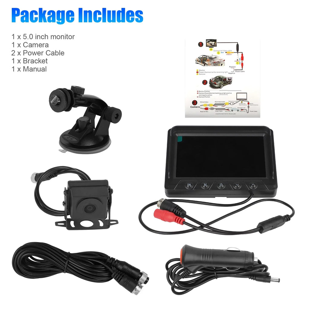 Backup View Kit with Camera Waterproof Kit, 1080P Vision, TSV Reverse Monitor Rear Camera Monitor Night