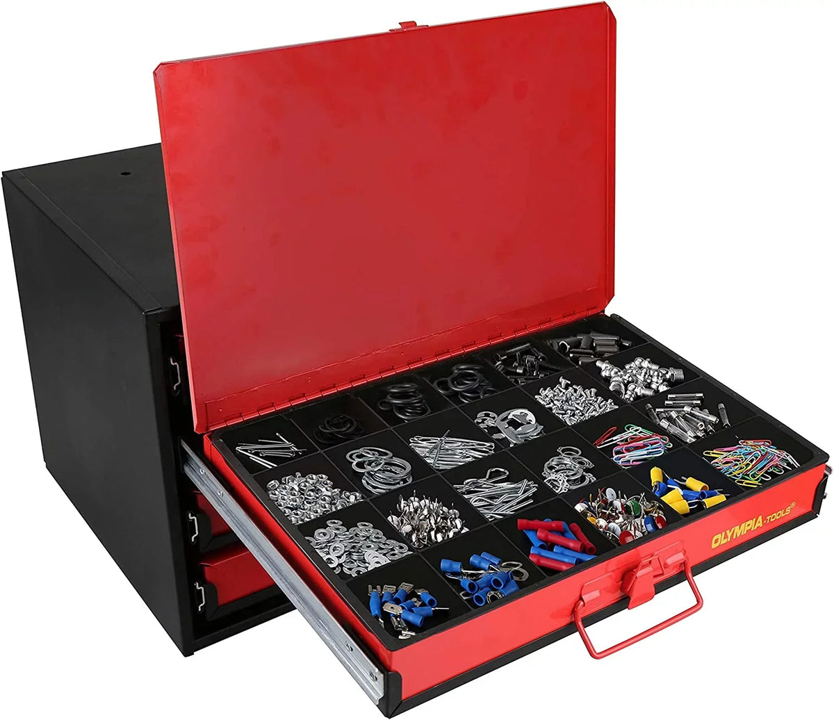 QCAI includes Small Hardware, 4-Drawer 2500-pieces Hardware Organizer black/red 90-806