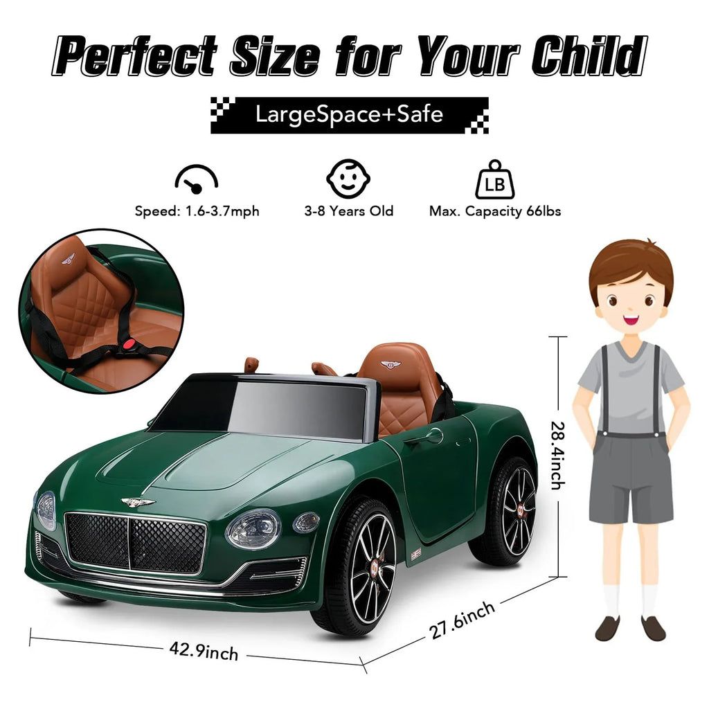 on Age Car Licensed Ride Boys 3+, Official Electric Remote Girls Ride for Music, with Car, Control, Car LISUEYNE on Bentley 12V Green