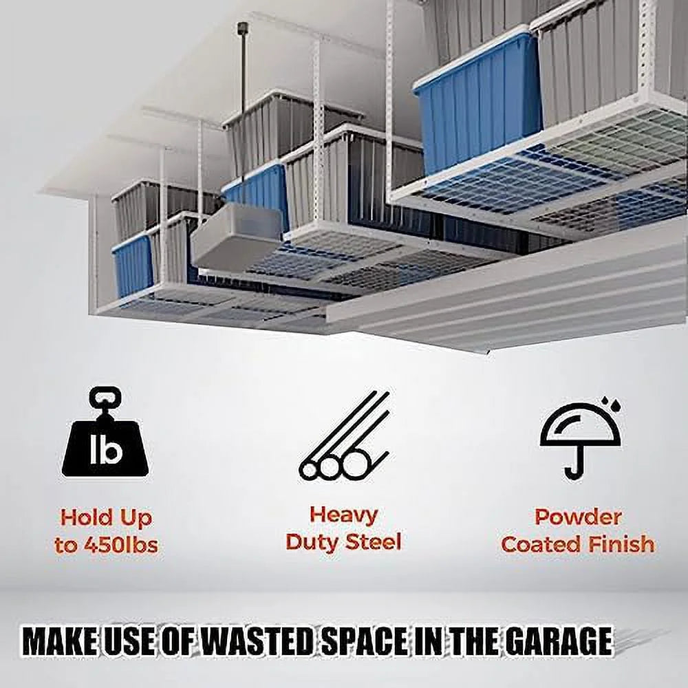 White Adjustable Garage 3X6 Shelf Garage Rack Mounted Ceiling Storage Overhead Racks Ceiling Storage Organization