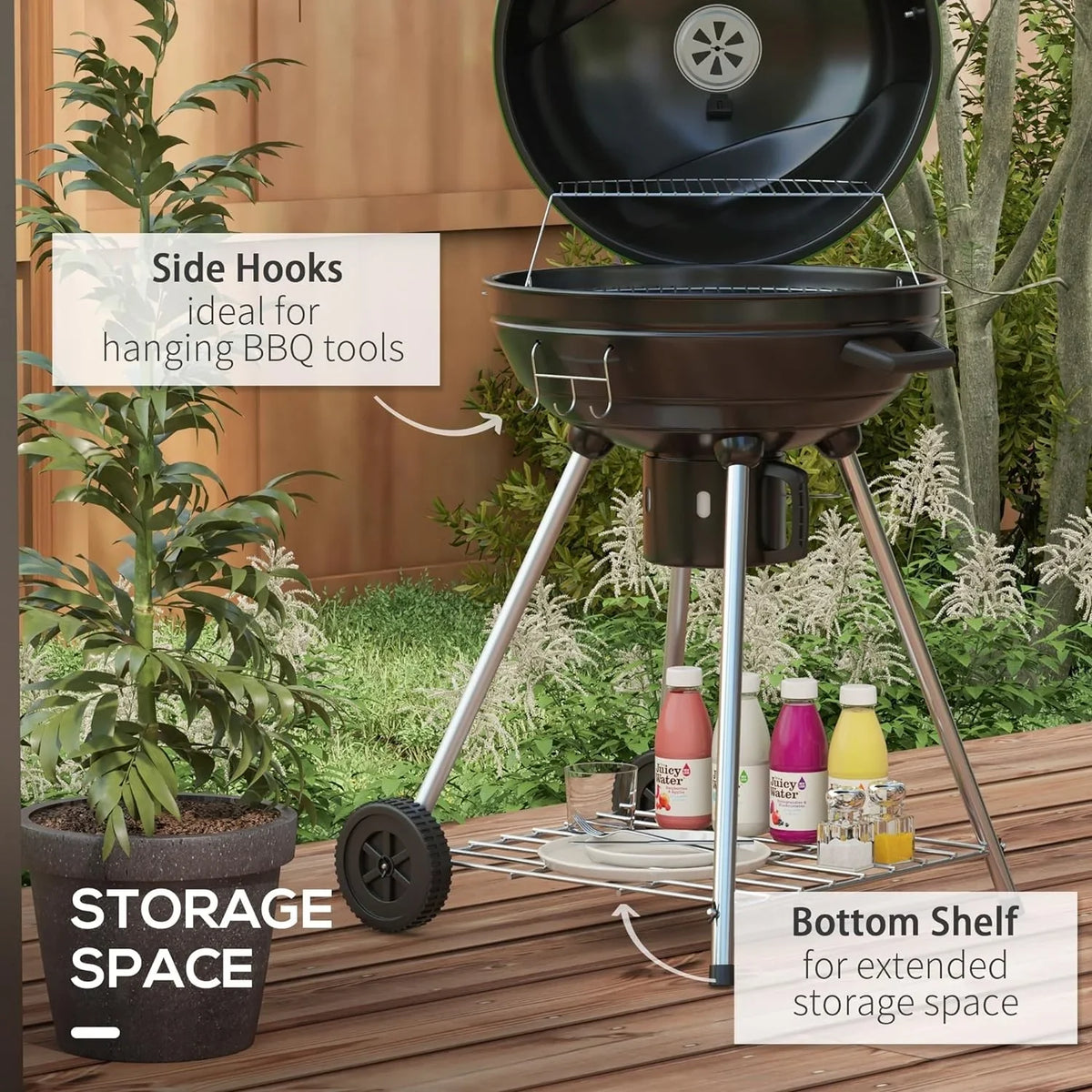 sq.in. Cooking Kettle Catcher Outdoor 21" Patio, Built-in Trolley Area, Thermometer and Barbecue with Backyard BBQ Shelf, Grill Green 360 with Wheels, Party, Charcoal for Ash