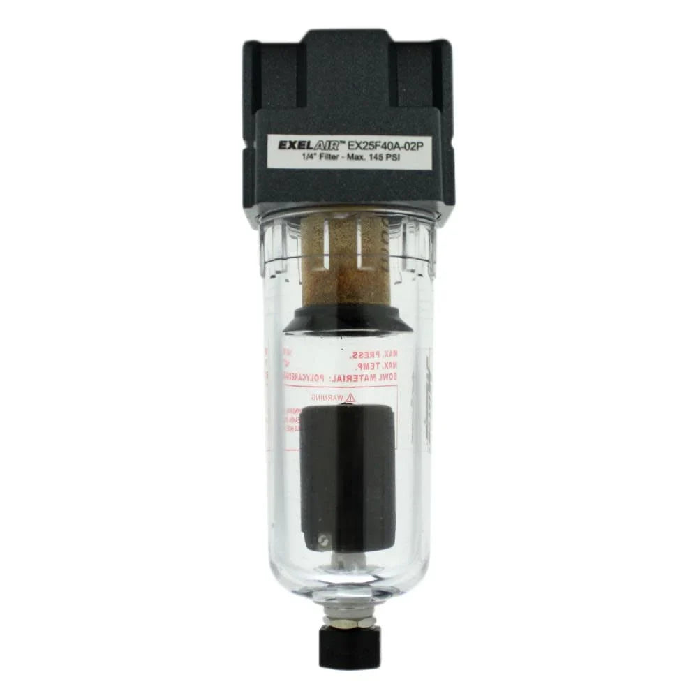 (Mini) FRL (EX25F40A-02P) Air Filter Polycarbonate by 1/4" EXELAIR™ Milton - NPT Float Bowl, - Automatic