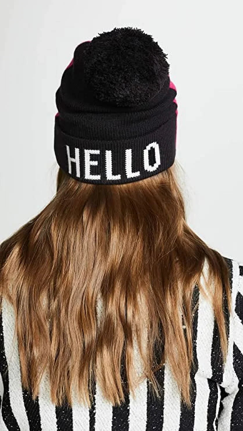 Hat, Kate New Women's York Spade Beanie Gorgeous Black/Pink Hello